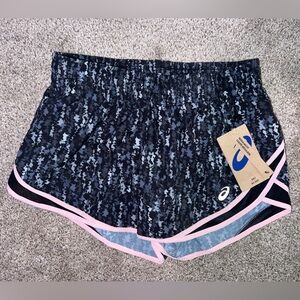 Asics Women's Black and White Athletic Shorts with Pink Trim